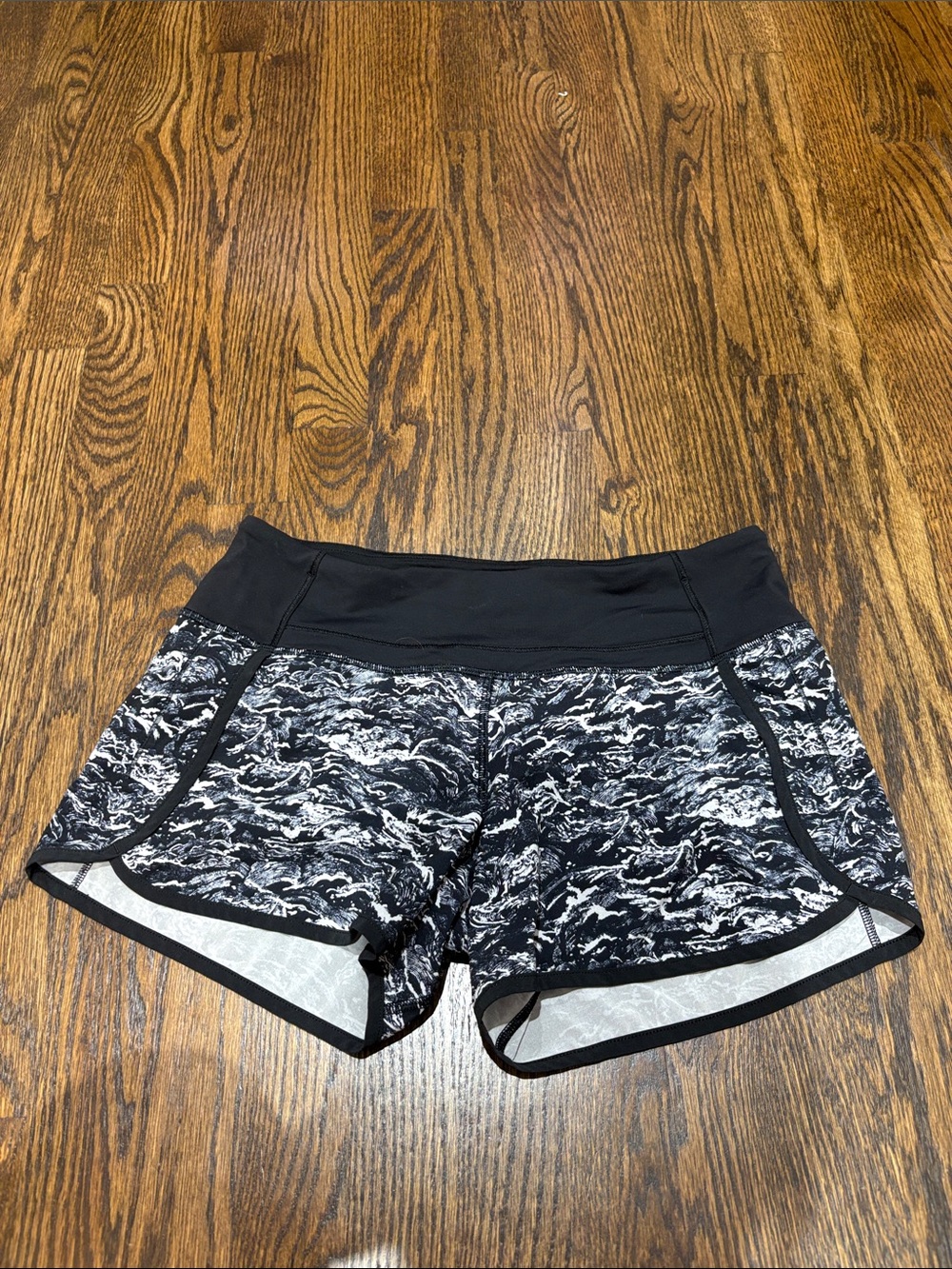 lululemon athletica Black & White Marble-Print High-Rise Athletic Shorts